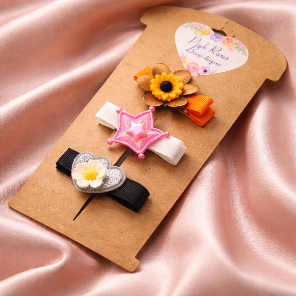 Nwt 3 handmade hair clips barrettes girls new